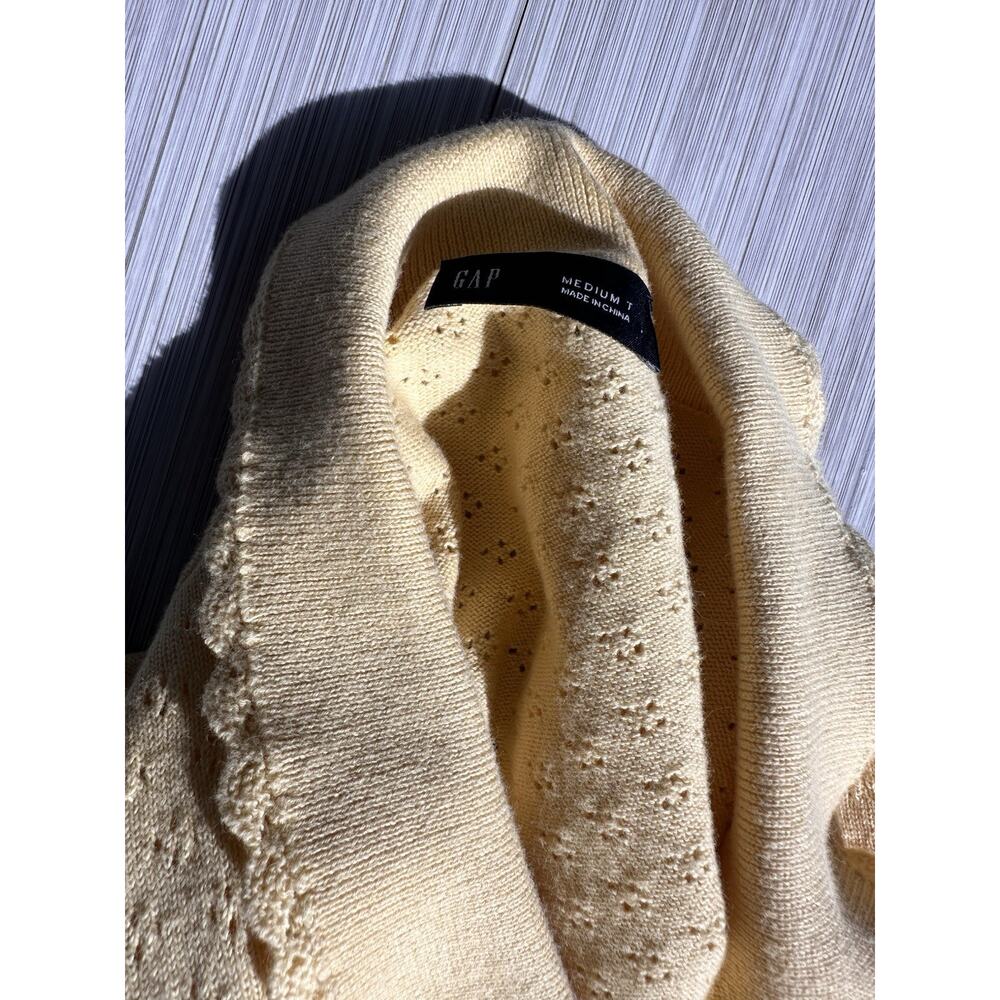 GAP Yellow Collared Button Cardigan Puff Sleeve Sweater Women's Size M - Picture 4 of 7